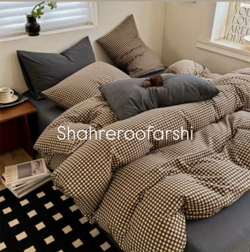 ست لحاف و روتختی نود و ذغالی چهارخونه پینترستی مینیمال