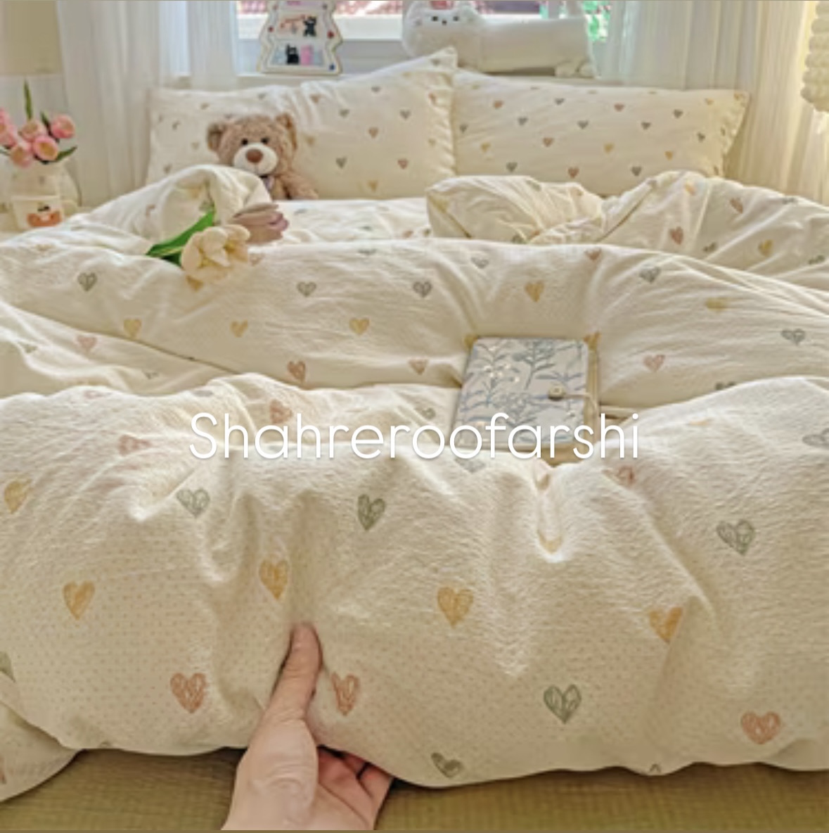 ست لحاف و روتختی قلبی رنگارنگ و نود جذاب پینترستی کینگ و کویین